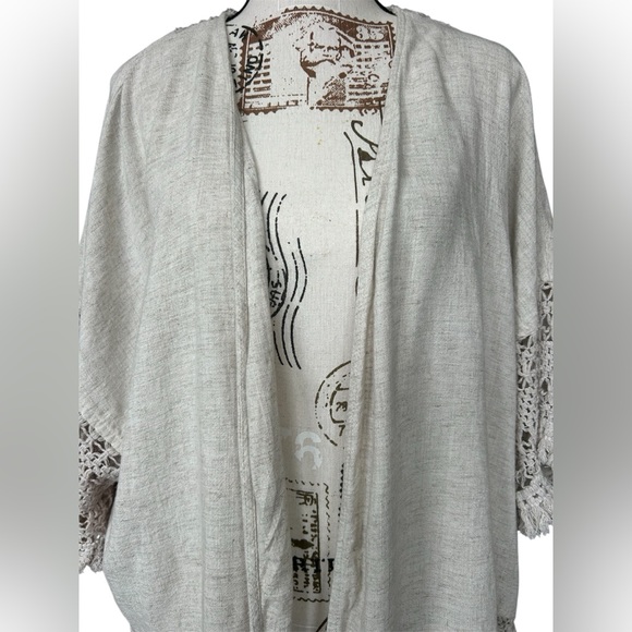 Umgee Women’s Boho Linen Blend Cardigan with Lace size Large - Picture 5 of 11